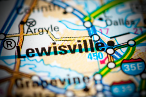 a colored map of Lewisville, TX