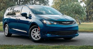 2020 Chrysler Voyager in blue parked in a park